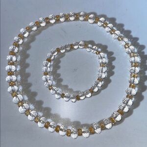 Set of Faceted Crystal Beaded Stretch Choker Necklace & Bracelet in Clear & Gold